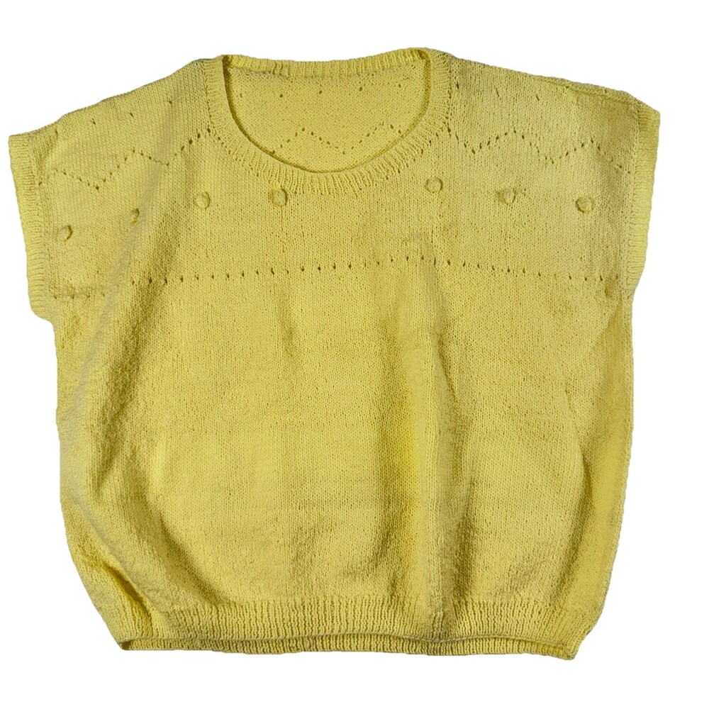 Handmade Yellow Knit Sweater Cottagecore Grandmacore Bobble Knit Vintage M‎